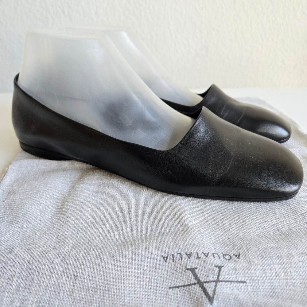 Aquatalia Womens Black Leather Square Toe Flat Shoes Made in Italy Size 9M - Picture 4 of 11